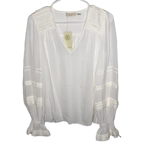 NWT Ramy Brook Womens Finn Blouse Size Small Ladder Lace Trim Long Sleeve V Neck - Picture 3 of 14